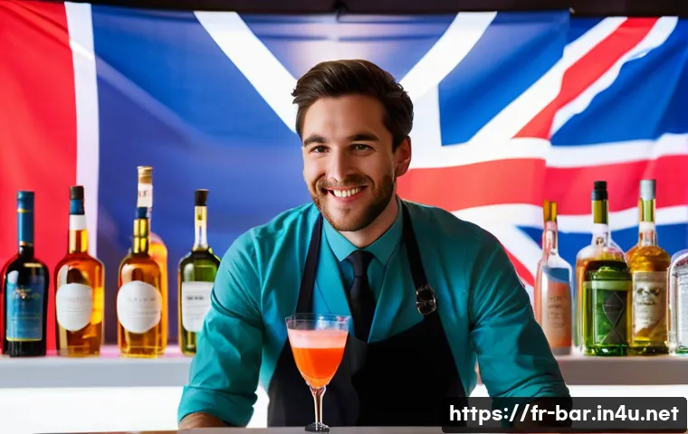 바텐더로서의 글로벌 네트워크 형성 - A vibrant international bartending festival scene set in a stylish London venue, featuring bartender...