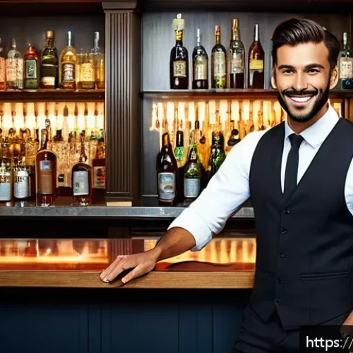 Home 31 바텐더 면접 시 주의사항 - A professional bartender in a stylish, clean bar setting, wearing a neatly ironed white shirt, black...