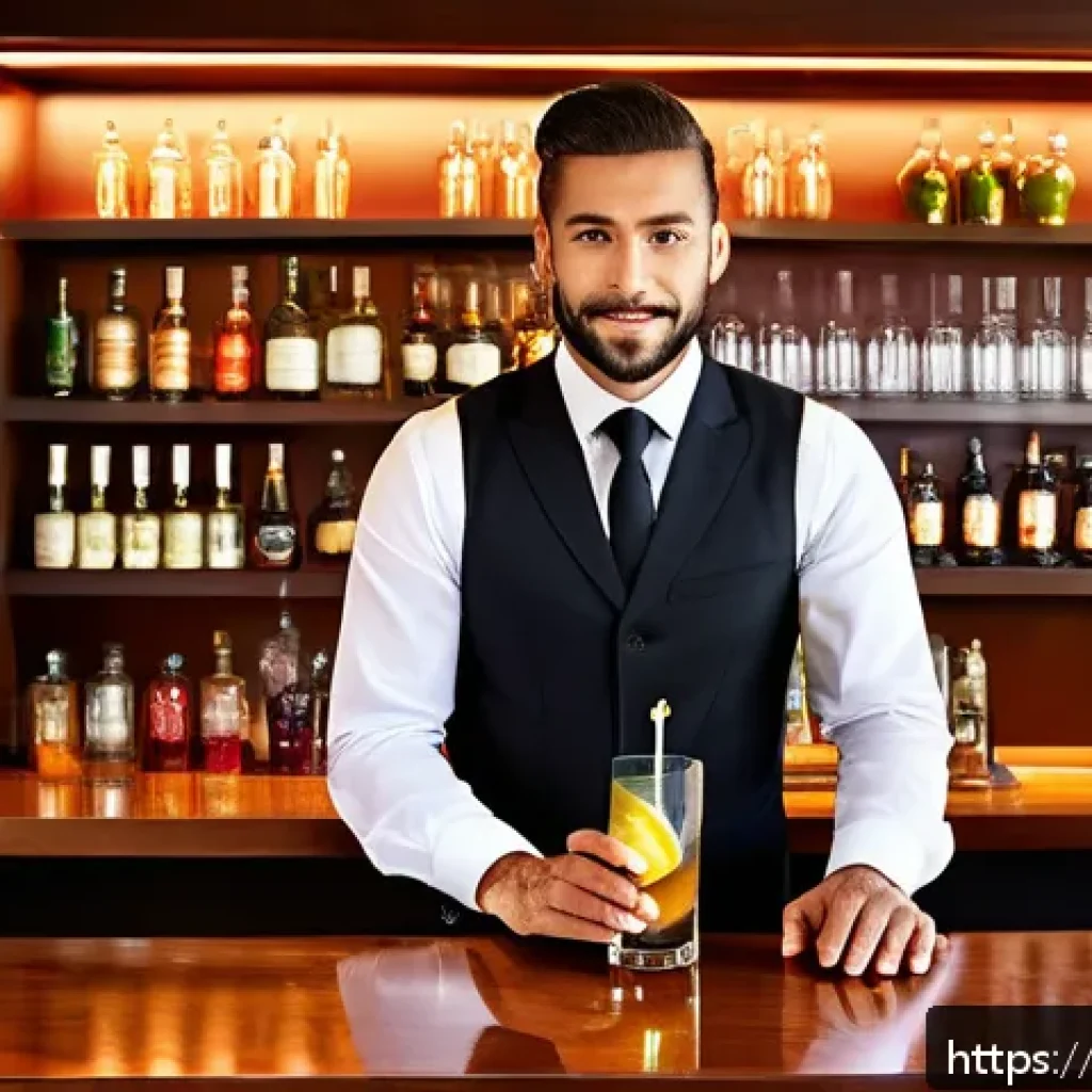 바텐더 자격 시험의 준비 기간 - A professional bartender in a stylish, modern bar setting, skillfully shaking a cocktail shaker with...
