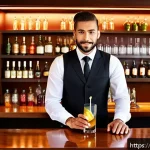 Home 18 바텐더 자격 시험의 준비 기간 - A professional bartender in a stylish, modern bar setting, skillfully shaking a cocktail shaker with...
