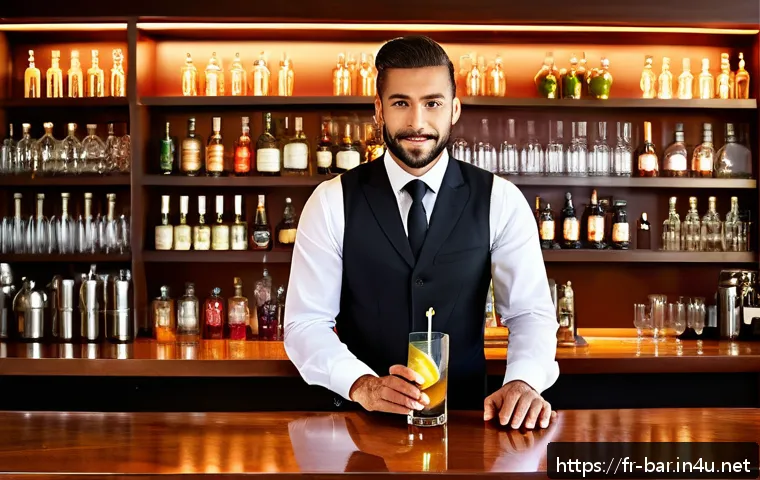바텐더 자격 시험의 준비 기간 - A professional bartender in a stylish, modern bar setting, skillfully shaking a cocktail shaker with...