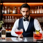 Home 23 바텐더가 알아야 할 세계 주류 시장 - A sophisticated bar scene in a stylish Parisian setting, featuring a bartender preparing a modern tw...