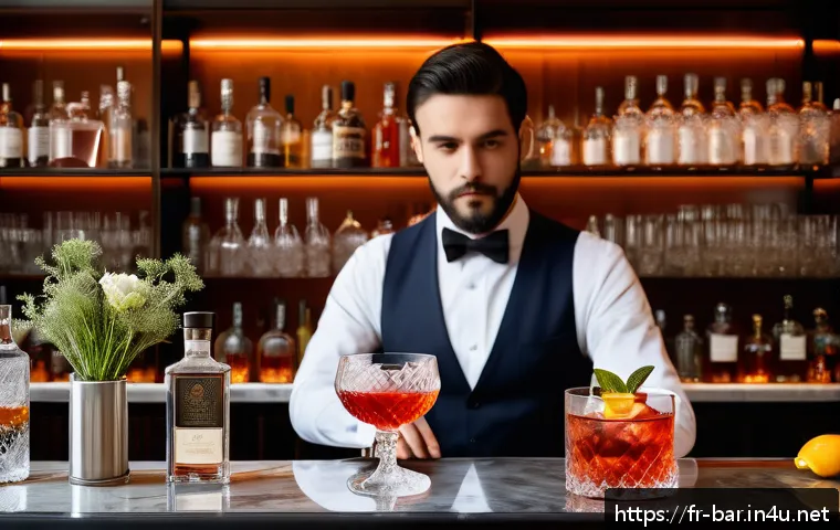 바텐더가 알아야 할 세계 주류 시장 - A sophisticated bar scene in a stylish Parisian setting, featuring a bartender preparing a modern tw...