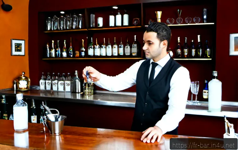 바텐더를 위한 전문 교육 프로그램 - Photorealistic professional bartender training class in an elegant French hospitality school bar, a ...